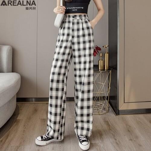 AREALNA Women's Plaid Trousers