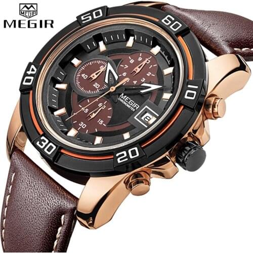 MEGIR Brand Watches Men Genuine Leather Watches Man Clock Waterproof Business Watch Relogio Masculino Quartz Wristwatches 2023