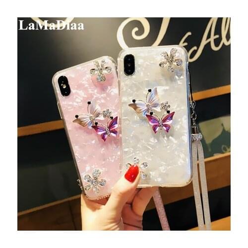 For iPhone 12 11 Pro MAX 6 7 8 Plus X 10 Cases Glitter Diamond Butterfly Conch Shells Luxury Soft TPU Silicon Phone Cases Cover