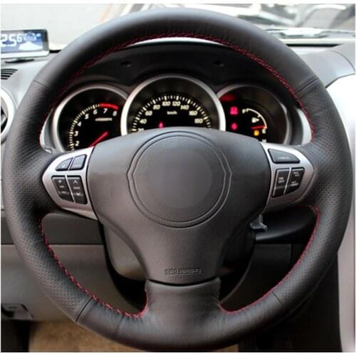 DIY Hand Wewing Black Natural Leather Car Steering Wheel Cover for Suzuki Grand Vitara 2007-2013