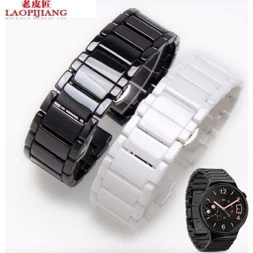 Laopijiang Black and white ceramic bracelet for HUAWEI watch glory S1 butterfly 22*18mm waterproof watch strap