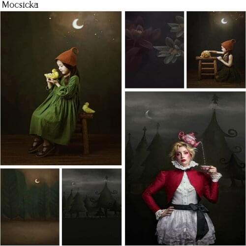 Starry Sky Photo Backdrop Bright Moon Oil Painting Landscape Photography Background Clown Circus Birthday Newborn kids Backdrop