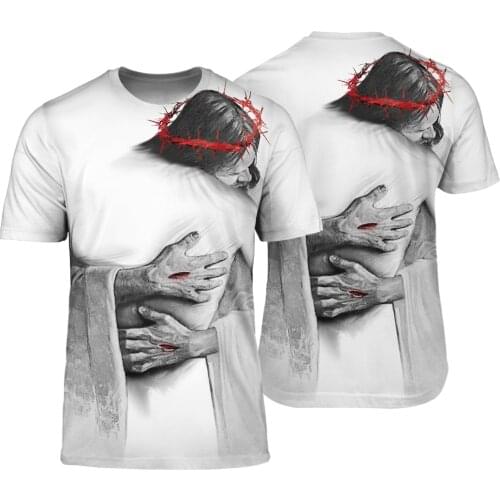 God Jesus Big Hug 3D All Over Printed T-shirts for Men/women New Design White Streetwear Tshirt Oversized 5XL 6XL Boy Clothes