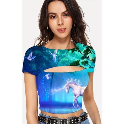 Somepet Unicorn T shirt Women Animal Hollow Out T shirts Rainbow Tshirts Casual Gradient T-shirts 3d Short Sleeve Punk Rock