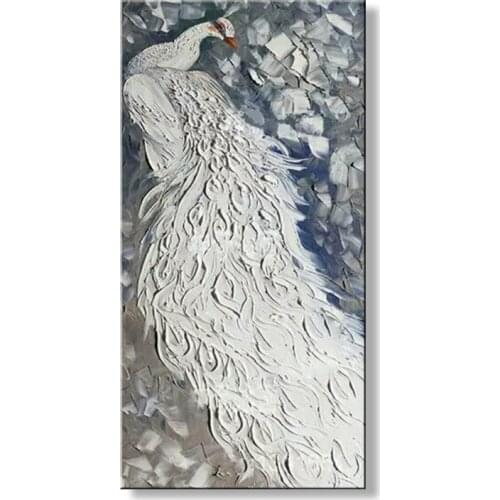 Knife oil painting modern white peacock oil painting on canvas Wall Art,Home abstract painting art cheap modern paintings SS-002