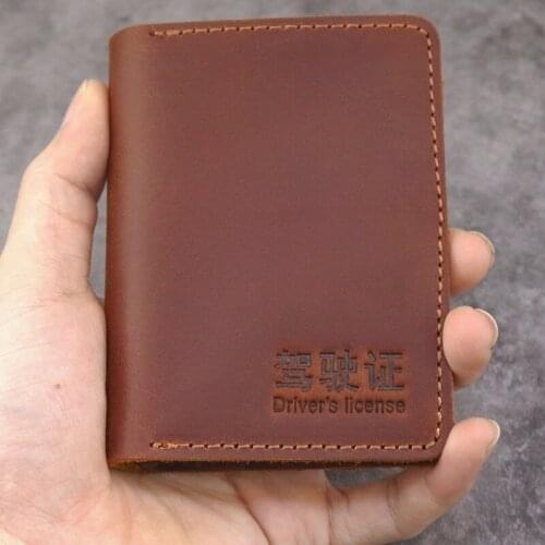 Genuine Leather Driving License ID Card Bag Verticle Mens Vintage Crazy Horse Leather Vehicle Licence Leather Cover