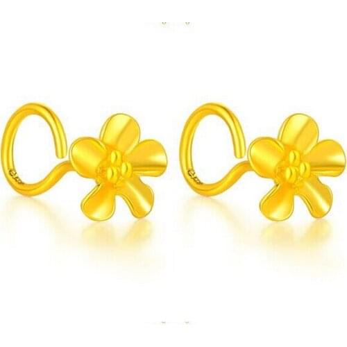 Fashion New New Year 999 24K Yellow gold Flower Stud Earrings Style 2