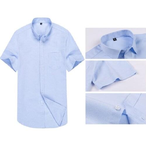 Mens Oxford Plaid Casual Shirt Front Patch Chest Pocket Regular-fit Button-down Collar short sleeve Shirts asian size