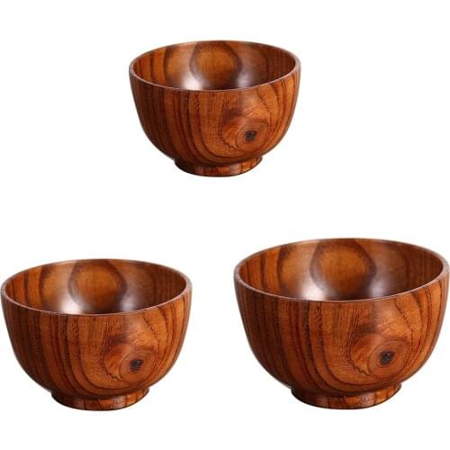 Natural Wooden Bowl Chinese Food Containers Tableware Kitchen Mixing Bowl Soup Noodle Rice Dinner Dishes For Children