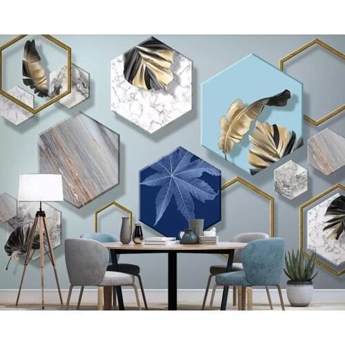 Papel de parede Modern Simple Stereo Geometry Golden Plant Leaf 3d wallpaper,living room tv sofa wall bedroom cafe bar mural