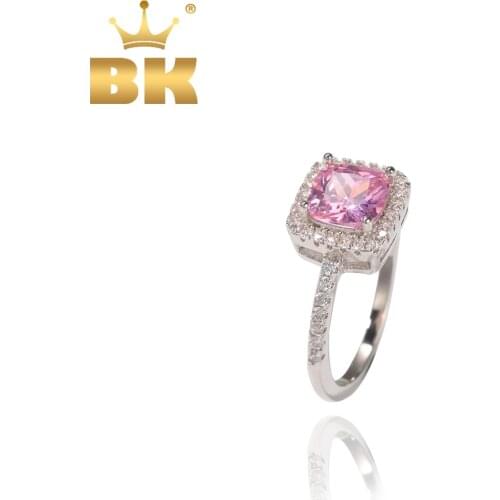 The Bling King Pink Stone CZ Rings Full Bling Iced Out Cubic Zircon Engagement Rings Luxury Fashion Jewelry For Women Gift