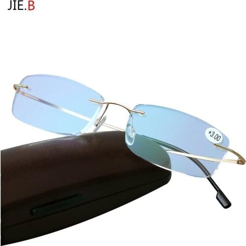 Presbyopia eyeglasses Folding Light Flexible Memory Titanium Rimless Reading Glasses oculos de grau 1.0 1.5 2.0 2.5 3.0 3.5