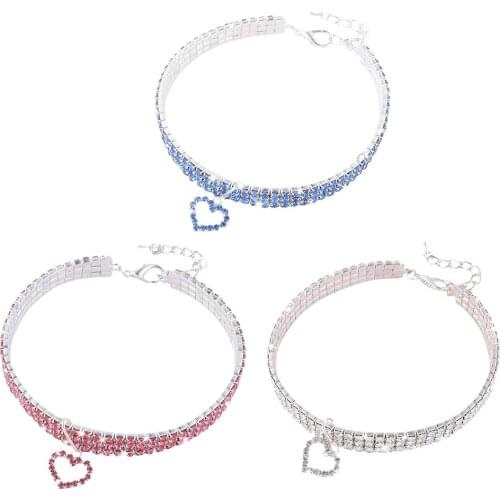 Cat Collars Small Dog Necklace Rhinestone Bling Diamond Collars with Heart Pendant Pet Supplies Chihuahua Cat Kitten Puppy