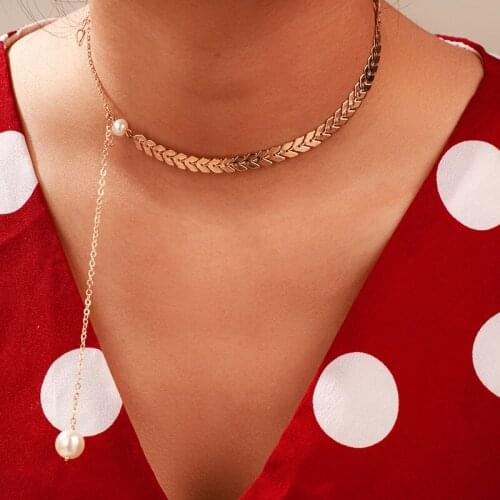 Multi Arrow choker Necklace Women Pearl Tassel Necklaces Collares Fishbone Airplane Necklace Flat Chain Chocker On Neck Jewelry