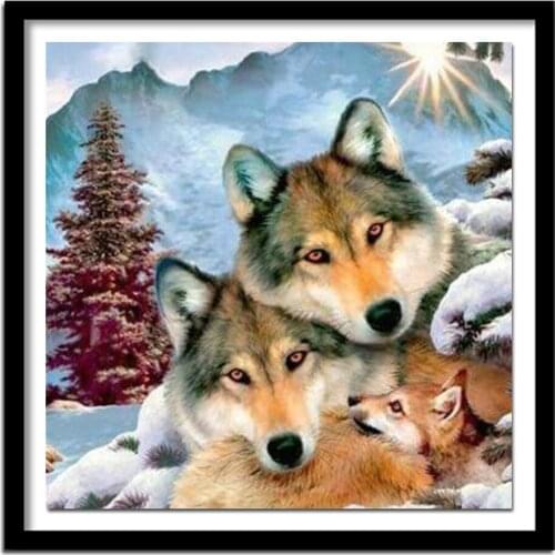 Full Square Diamond 5D DIY Diamond Painting "Happy wolf " Embroidery Cross Stitch Rhinestone Painting Home Decor
