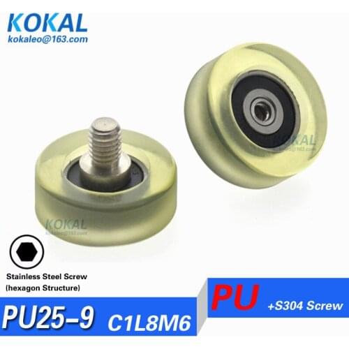 [PU25*9-C1L8M6]Free Shipping 10pcs high quality 625RS bearing rubber soft stainless steel srew M6 pulley 5*25*9mm PU25-9