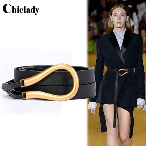 CHICLADY Luxury Design Wild ladies belt women belt light luxury personality curved metal horseshoe buckle large U-shaped fashion