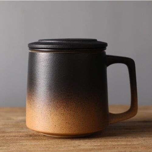 Retro Ceramic Mug With Lid Including Filter Equipment Personal Lunch Cup Office Mugs Water Cup With Handle Tea Coffee Mug