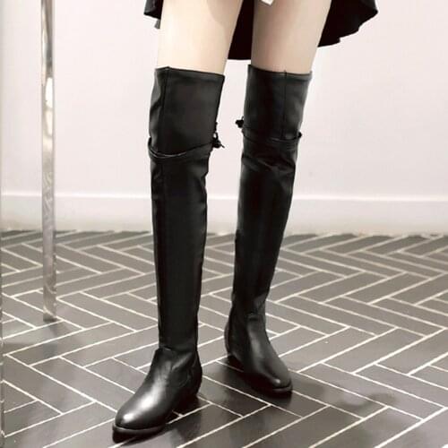 Women knee low boots high heels ethic shoes woman chaussures femme ladies over knee ladies shoes vintage PU leather booties