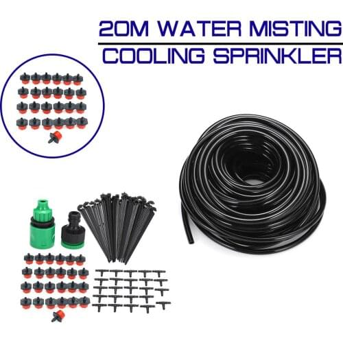 20m Water Misting Cooling System Sprinkler DIY Set 25Pcs Plastic Mist Sprinkler Nozzle Outdoor Garden Patio Irrigation Kit