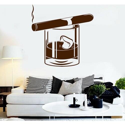 Glass Cigar Alcohol Bar Wall Decal Whiskey Mens Style Vinyl Wall Stickers for Bar Restaurant Decoration Removable Mural C008