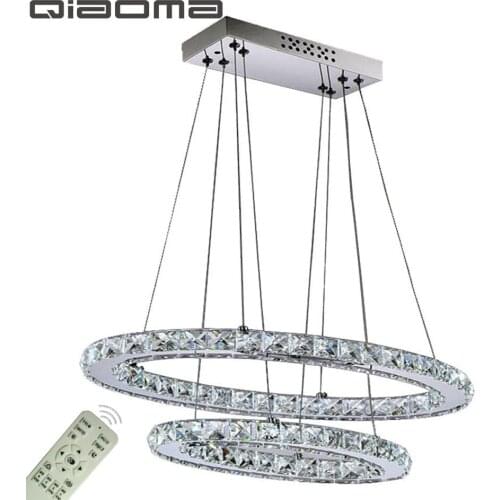 Dimmable 45W Oval Double Ring Crystal LED Pendant Light Indoor Home Deco Pendant Lighting Cristal Fixtures for Dining Room Bar