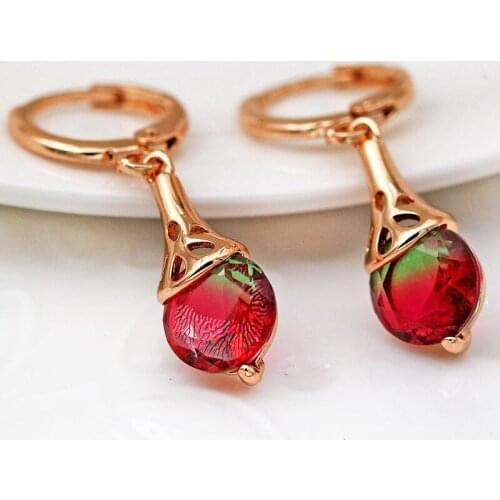 Hot Fashion New Statement Dangle Earrings Bohemian Water Drop Earrings Luxury Gold Red Zircon Earrings For Women OBS4019