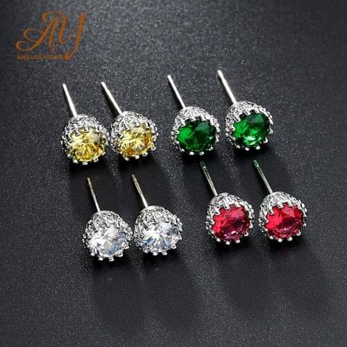 Anillos Yuzuk Women Stud Earrings 925 Silver Jewelry Earrings With High Quality Yellow Red Round Topaz Wedding Anniversary Gift
