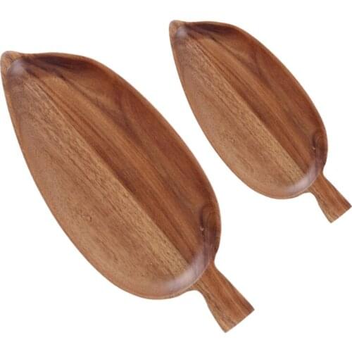 Leaf Shape Plate Wood Dessert Cake Bread Serving Tray Fruit Platter Dining Dish Organizer Salad Snack Storage Jewelry Tray