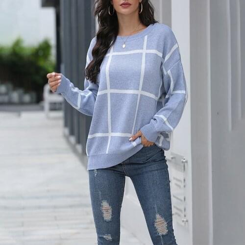Hot sale autumn winter knitted sweater o-neck long sleeve loose striped sweater female high street fashion pullover 2020 jumper