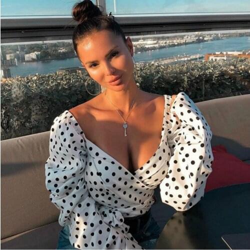 White Top Women Chemise Blanche Crop Top T Shirt Red Black Crop Top Long Sleeve 2020 Sexy Cute Polka Dot Ladies Tops Toppies