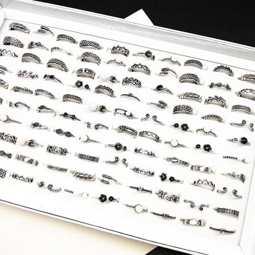 MixMax 100pcs/lot Mix Styles Bohemia Womens Joint Ring Vintage Antique Silver Plated Jewelry Rings Wholesale Lots Dropshipping