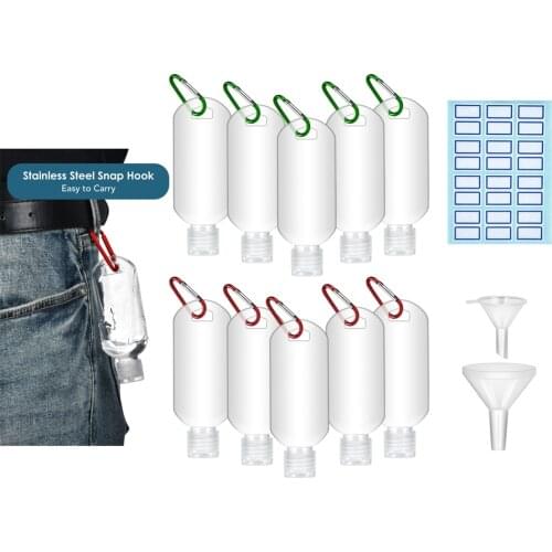 10/5pcs Clear Refillable Gel Bottles with Holder Keychain Buckle Funnels Labels Travel Hand Sanitizer Split Bottles for Children
