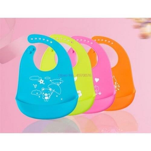 DHL 100pcs Baby Bibs Waterproof Silicone Feeding Baby Newborn Cartoon Waterproof Aprons Baby Bibs