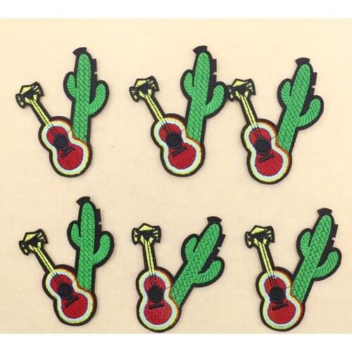 Creative Guitar Cactus Iron on Patches for Clothing Stickers Stripes Appliques on Clothes Plants Musical instrument Embroidery B