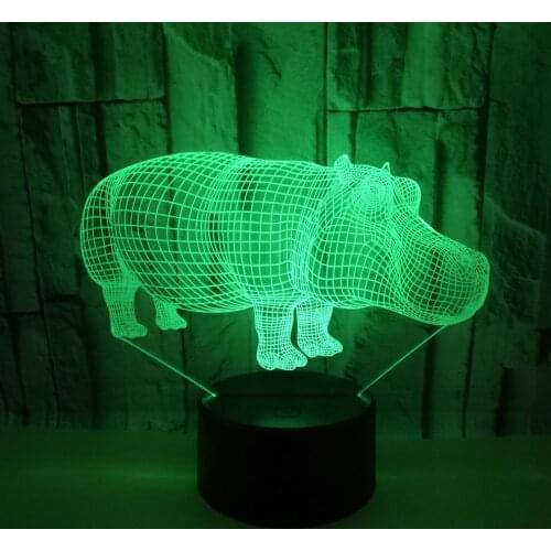 3D LED Night Light Dynamic Rhinoceros Hippo with 7 Colors Light for Home Decoration Lamp Amazing Visualization Optical