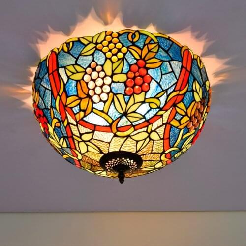 43cm Creative Grape Vintage Tiffany Colored Glass Small Living Room Restaurant Bar Bedroom Art Ceiling Lamp