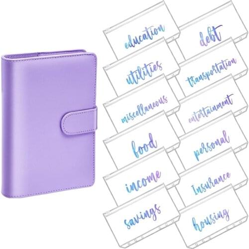A6 PU Leather Notebook Magnetic Personal Planning Binder with 12 Binder Pockets Binder Zipper Folder for Bill Planner