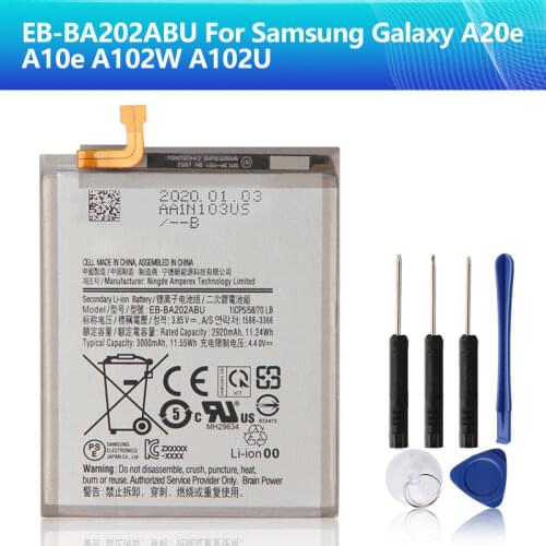 SAMSUNG Original Battery EB-BA202ABU for Samsung Galaxy A20e A10e A102W A202F A102U 3000mAh Authentic Battery