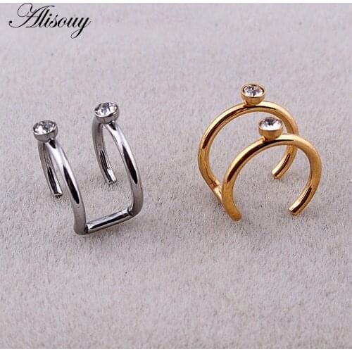 Alisouy 2 PCS circle clip Fake Septum Stainless Steel Nose Ring Body Clip tunnel jewelry For Women Septum plug Punk Style