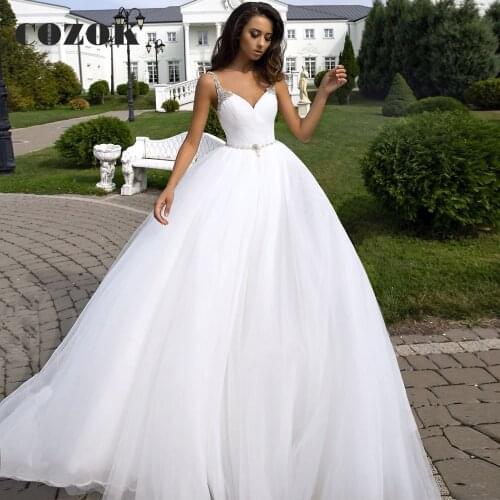 Ball Gown V-neck Puffy Wedding Dress Tulle Organza Beaded Long Formal Elegant Bride Wedding Gowns Custom Size CZ36