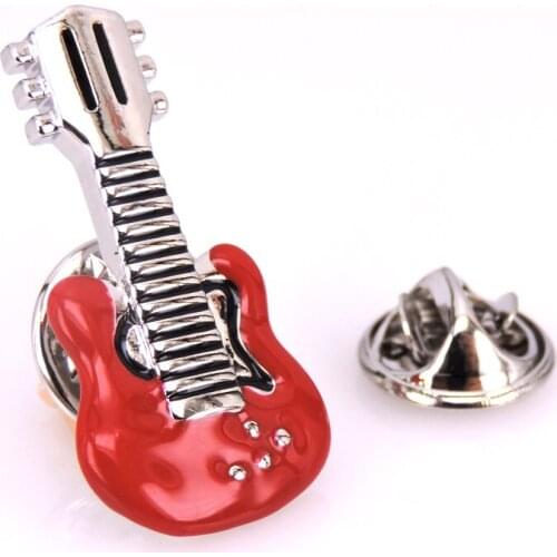 High quality Brooch for men Red Guitar lapel pin Successful mens music brooches accessories jewelry wholesale XZ035