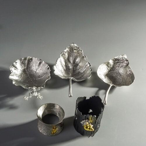 Pure Tin Tea Strainer Handmade Hammered Leaves Tea Leaking Tea Strainer Tea Strainer Creative Tea Kung Fu Tea Set Accessories