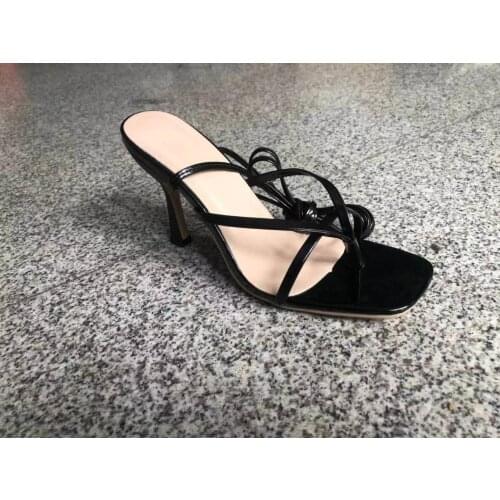 European Beauty Shoes 2021 Spring New Womens Square Head Strap Sandals Large Size Stiletto High Heels Female Spot