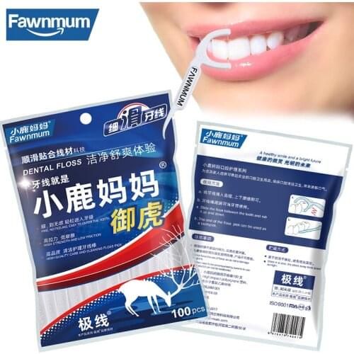 Fawnmum Teeth Cleaning 100Pcs/Set Flosser Plastic Toothpicks Dental Floss Dentistry Tool Thread for Teeth Care Interdental Brush