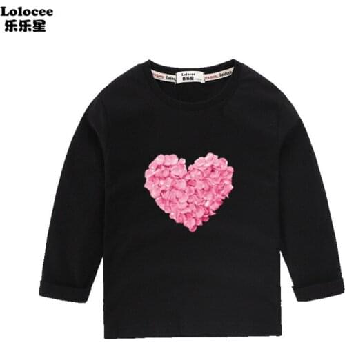Girls Pink Rose Flower Heart Print Tshirt Cotton Casual Summer Spring Long T Shirt Yong Girl Love Graphic Fashion Clothing