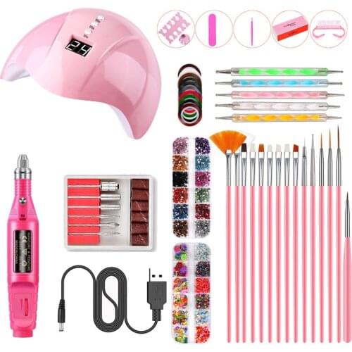 Nail Tools Set With UV LED Lamp Dryer Electric Drill Machine Soak Off Manicure Tool kIt For Nail Beauty Decorations Brush Dot