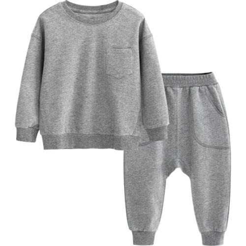 Korean Boys Girls Suit Childrens Sets New Autumn Solid Color Long Sleeve Sweatshirt + Sweatpant Two-piece Dropshipping
