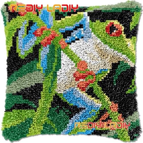 Latch Hook Cushion Tree Frog DIY Needlepoint Kits Chunky Acrylic Yarn Arts Crocheting Lofty Pillow Case Hobby & Crafts