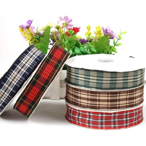5yards/lot 2.5cm Scottish Plaid Grid Printed Ribbon For DIY Home Decoration Gift Wrapping Christmas Party Decorations Webbing